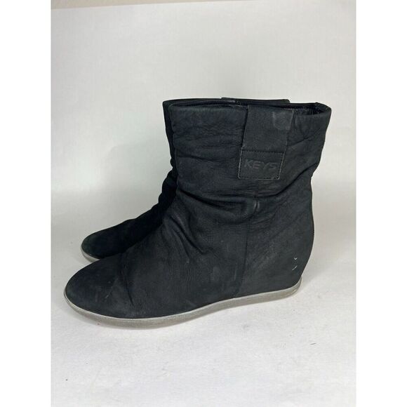 Keys Ankle Boots Wedge Heel Women Size 38 US 7 Black Suede - Picture 4 of 14